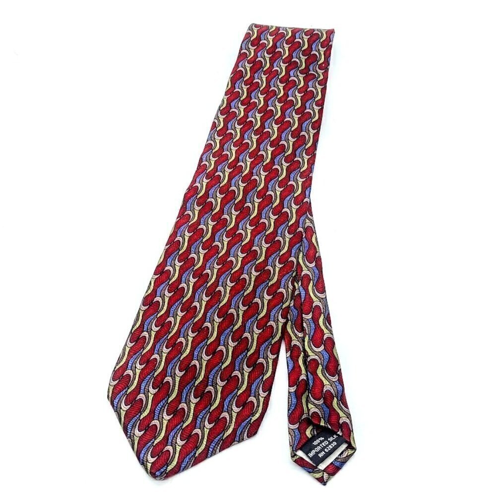 J. Garcia Red Blue Green Swirl Silk Tie